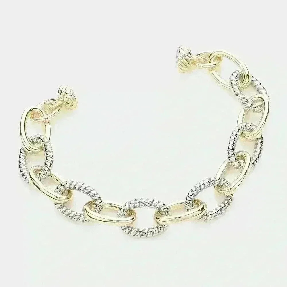 14K GP Two Tone Oval Link Chain Bracelet
Magnetic Closure
